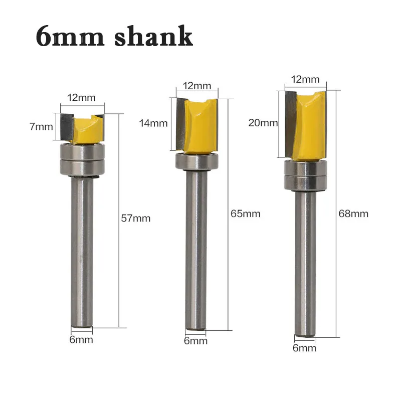 3pcs 1//4 Inch Shank Bearing Flush Trim Pattern Router Bit Set Milling Cutter 3pc