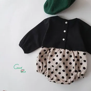 

Korean Baby Bodysuits Minimalist Children Clothing Cute Dot Butt-wrapped Jumpsuit Newborn Girl Checked Jumpsuit Long Sleeve