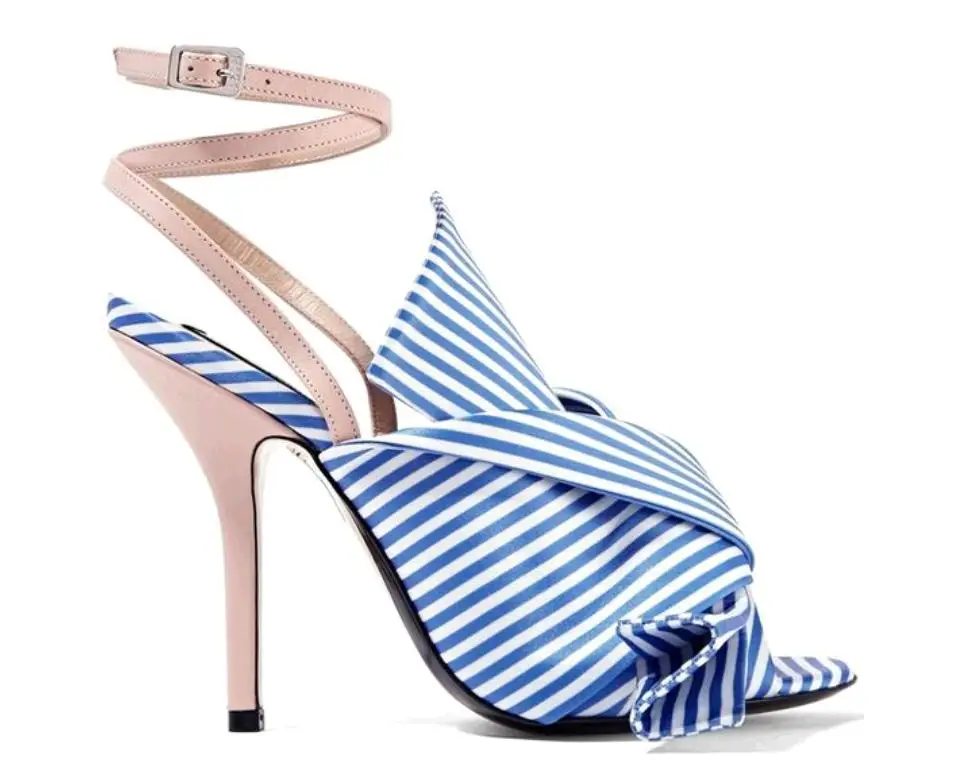 

Bow-shaped buckle with color matching sexy high-heeled sandals large size 40-43
