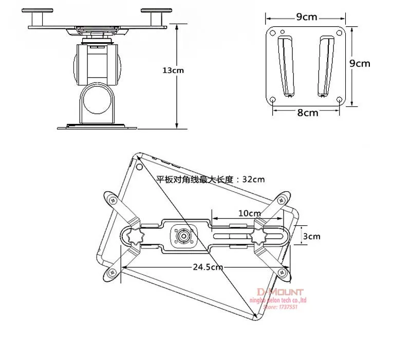 DL-TBM-L02 Универсальный алюминиевый 3,"-12" Планшет настенный кронштейн крепление для телефона Полный наклон движения 180 поворотный 180 Поворот 360