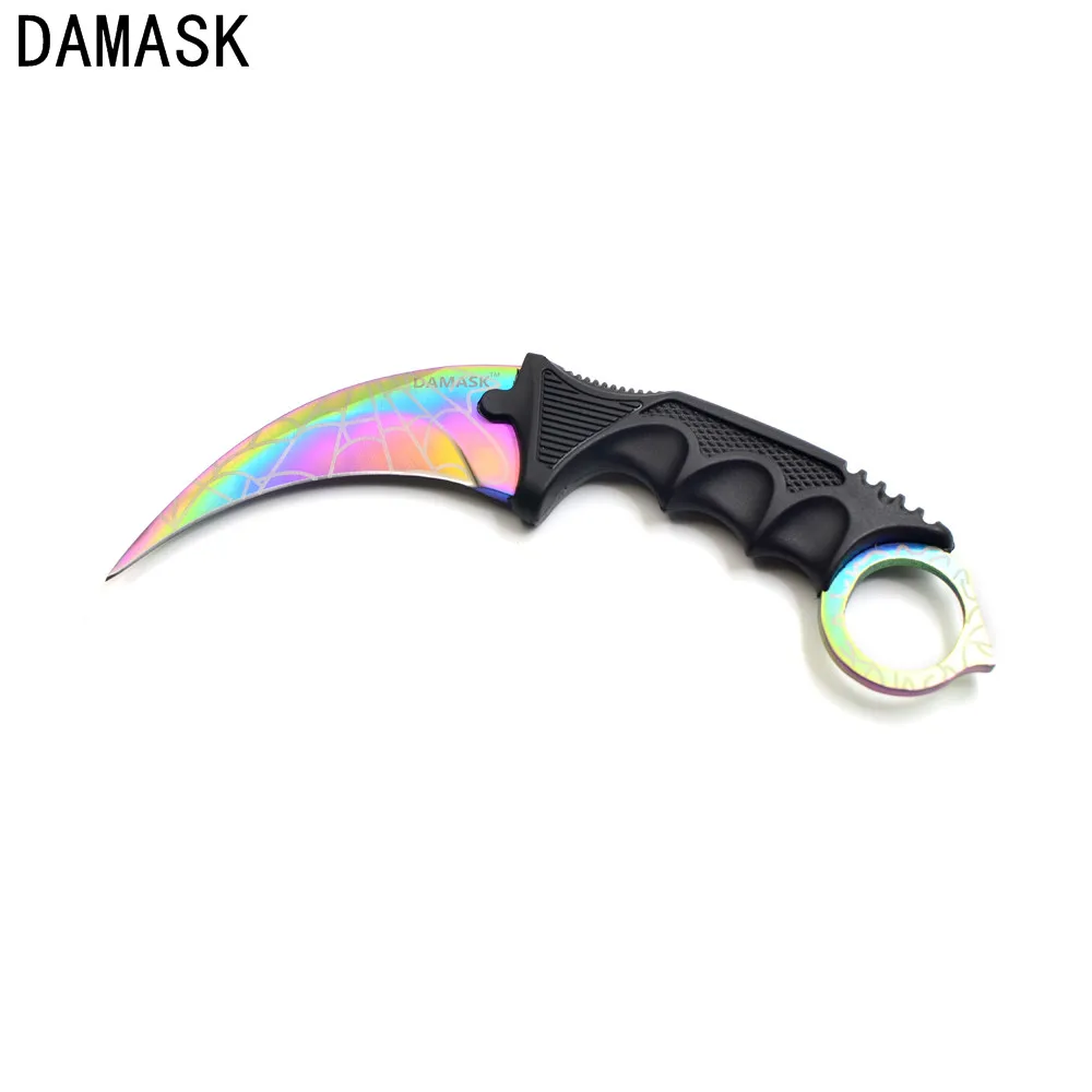 Damask Amazing Design Rainbow Blade Pocket Knife Karambit Outdoor Survival Knives Backpacking Fighting Tactical Portable Tools
