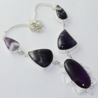 

Amethysts Necklace Silver Overlay over Copper, 46 cm, N1948