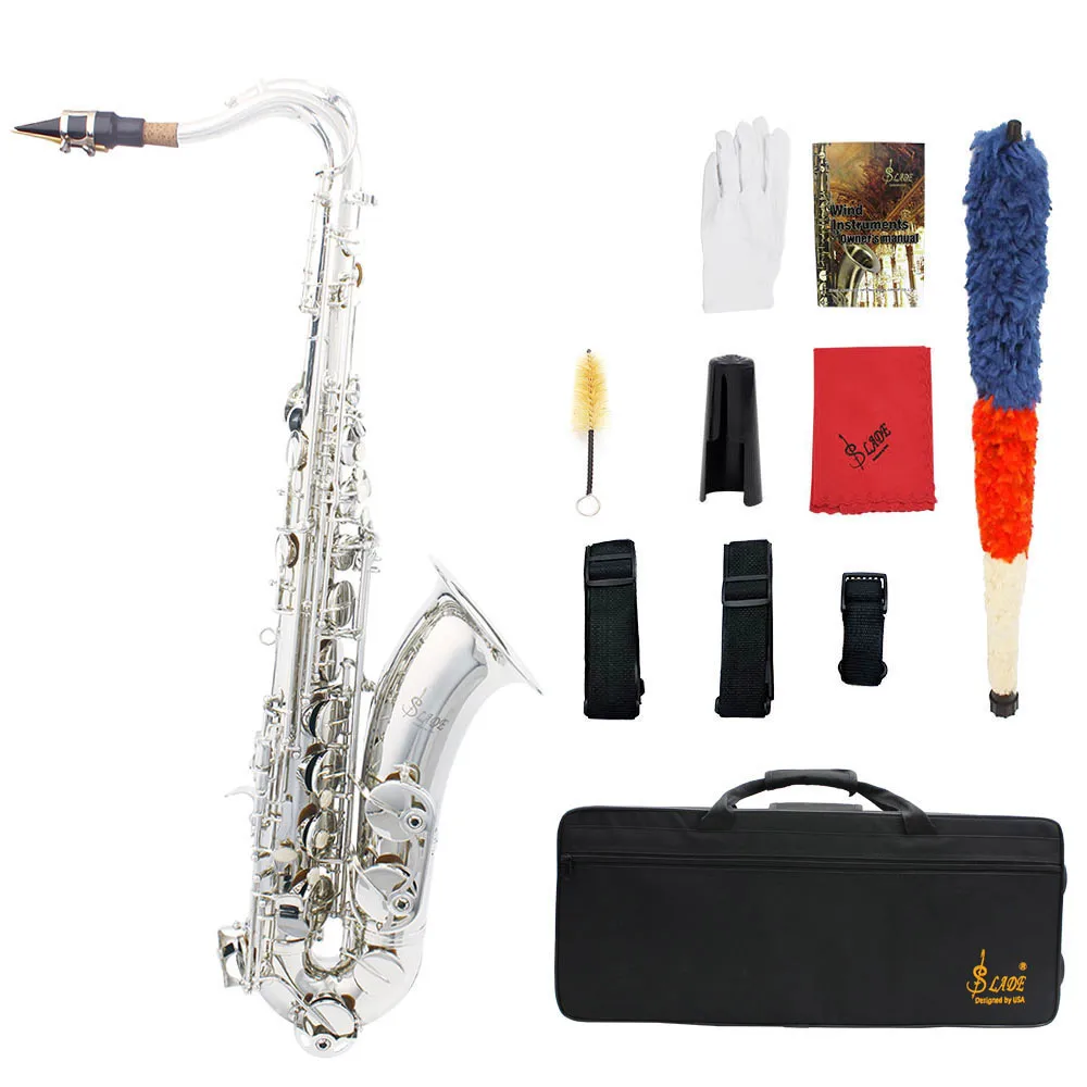 

Brass Bb Tenor Saxophone Sax Tenor Carved Pattern Pearl White Shell Buttons with Case Gloves Cleaning Cloth Belt Brush