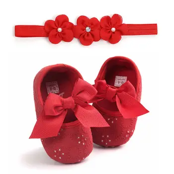 

Cute Newborn Baby Girl Soft Sole Anti slip Walking Shoes with Headband 0-18M