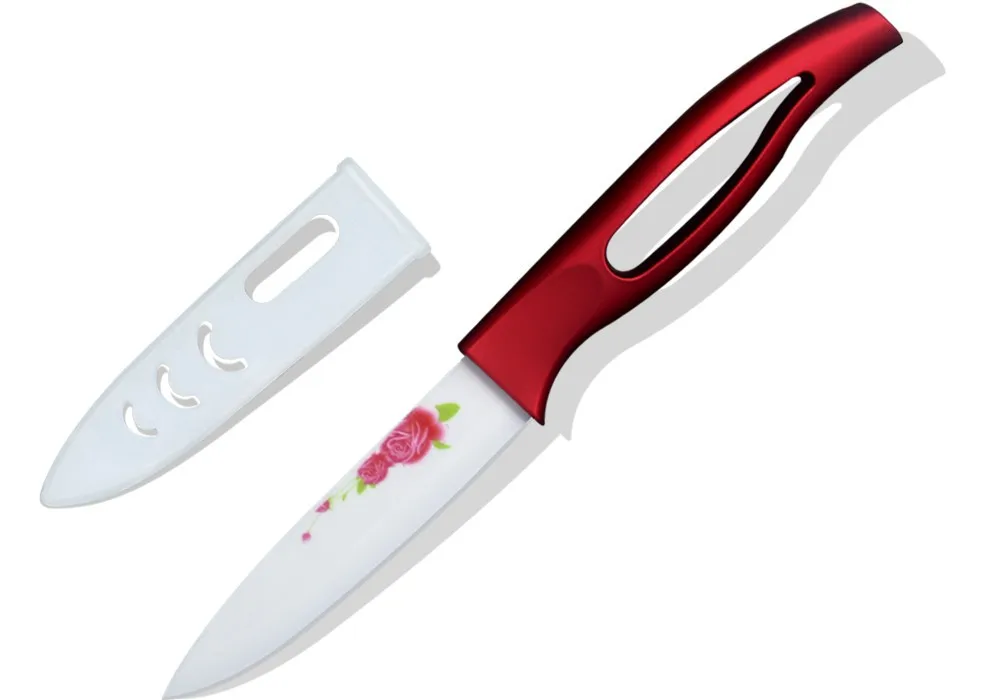 

Ceramic knife kitchen knives a 4 inch utility knife cooking tools 4" multi-purpose knife with red flower printing best gift.
