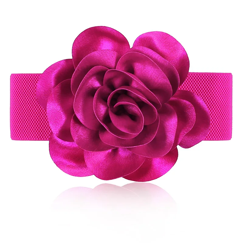 Корейская мода 11 см цветок эластичный стрейч ремень для широкой талии стрейч пояс Пряжка Цветок платье пояс для женщин - Цвет: Hot pink