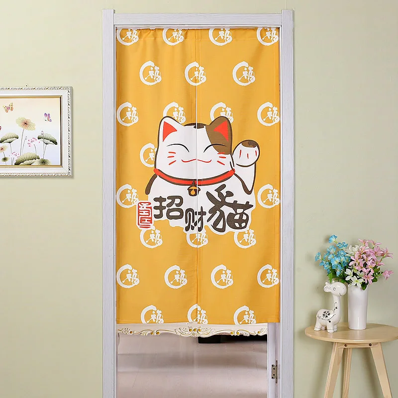 Japanese-style Cotton Linen Door Curtains Cute Lucky Cat Door Curtains Feng Shui Curtain Bedroom Kitchen Curtain Home Decoration - Color: 13