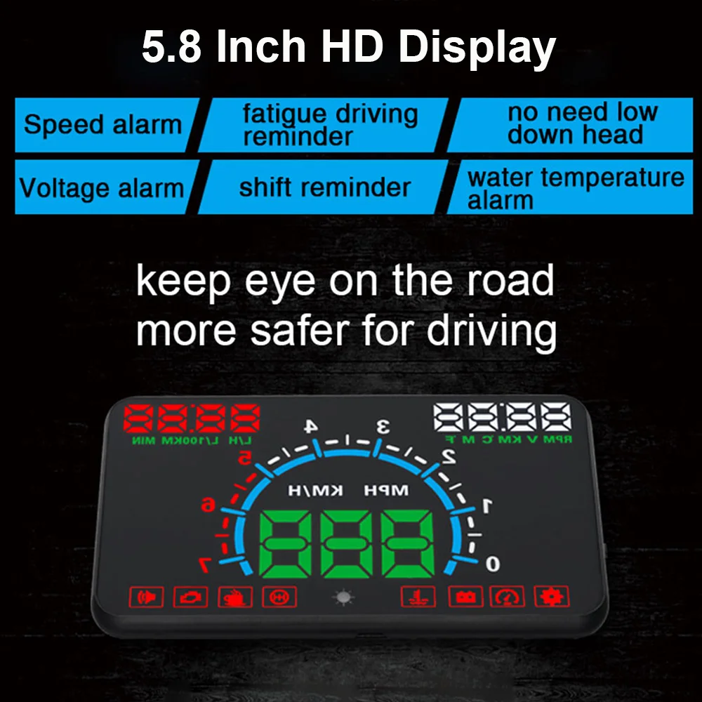 5,8 дюймовый Автомобильный спидометр OBD2 дисплей Авто HUD Дисплей на бортовой компьютер для автомобиля чистый код неисправности расход топлива инструмент