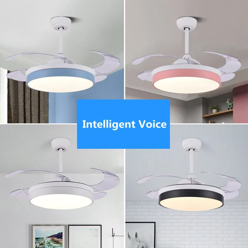 

Modern Ceiling Fan Lamps Acrylic Led Simple Lights Remote Control Ventilador 36Inch Support for multi-light group control