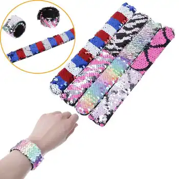 

New Wristband Double Colors Party Wrist Strap for Kids Children Holiday Beach Party Favours Sequin Slap Bracelets 1PCS