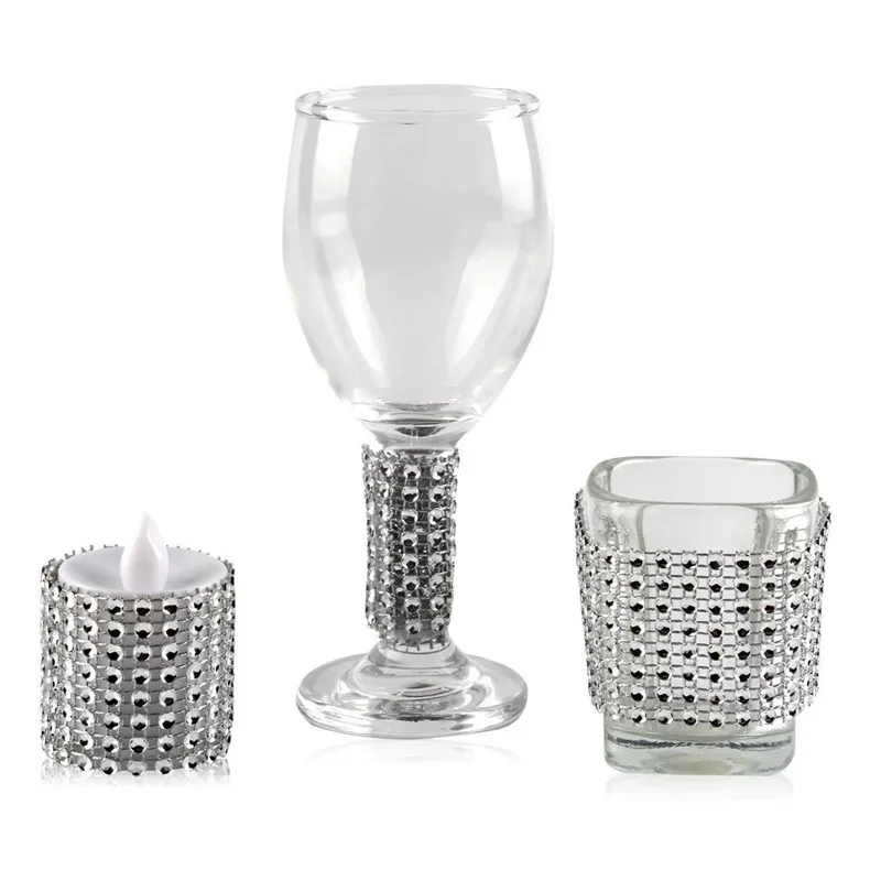 

100Pcs Silver 1.5" 8Rows Sparkly Diamond Rhinestone Mesh Bow Covers Napkin Ring Wedding Chair Sashes Decorative Crafts