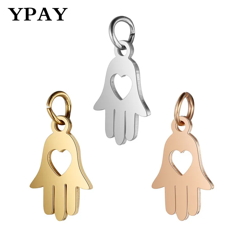 

5pcs/lot stainless steel HAMSA palm DIY pendant jewelry making full polishing laser cutting titanium steel pendant accessories
