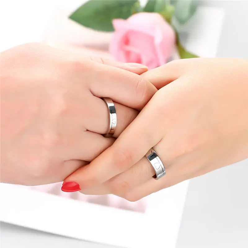 V.YA Romantic Titanium Steel Couple Rings Unique Electrocardiogram Pattern Engagement Rings Women & Men Wedding Jewelries Charms