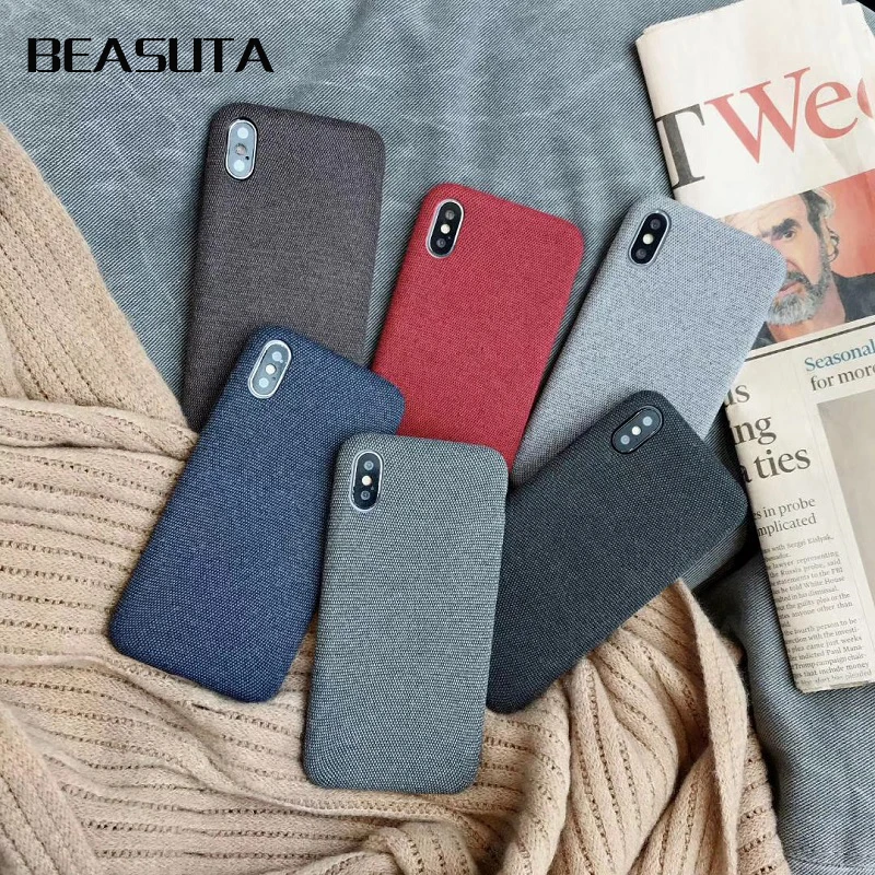 

Cloth Texture Soft case For iphone 7 Case Ultra-thin Canvas Grid Pattern Phone Cases For iphone 6 6S 7 8 Plus X Xs Max case