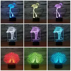 Мультфильм страуса головы 3D светильник светодиодный ночник акрил 7 цветов изменить 3d ночник USB настольная лампа для детей подарок IY803055
