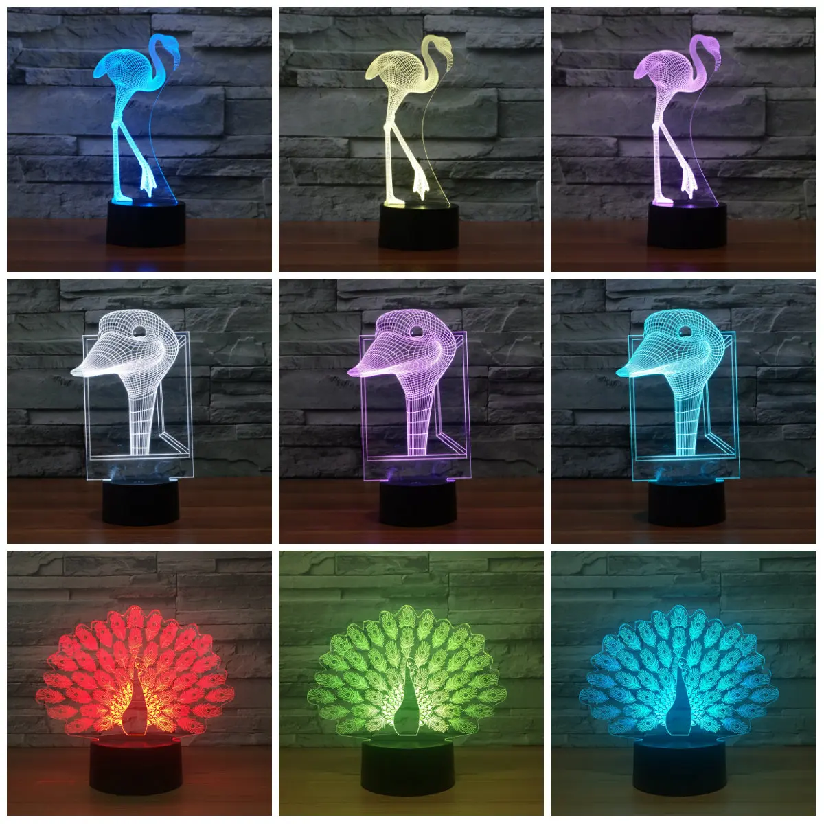 

Cartoon Ostrich Head 3D Lamp LED Night Light Acrylic 7 Color Change 3d Nightlight USB Table Lamp for Kids Gift IY803055