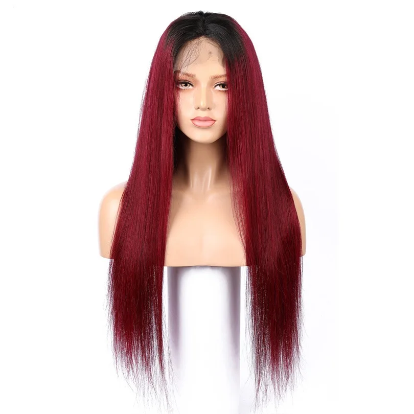 1B/99J бразильские прямые волосы Синтетические волосы на кружеве парик с Омбре красный 13x6 Remy Синтетические волосы на кружеве человеческие волосы парики предварительно вырезанные для чернокожей женщины