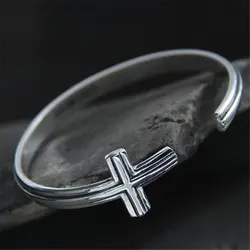 100% реальные 925 стерлингового серебра Регулируемый Браслеты на запястье и Браслеты открыть крест Талисманы браслет для Для женщин Для