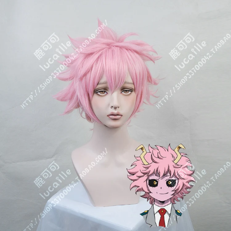 Details about   My Boku no Hero Academia Mina Ashido Pink Short Curly Cosplay Wigs Headwear Set