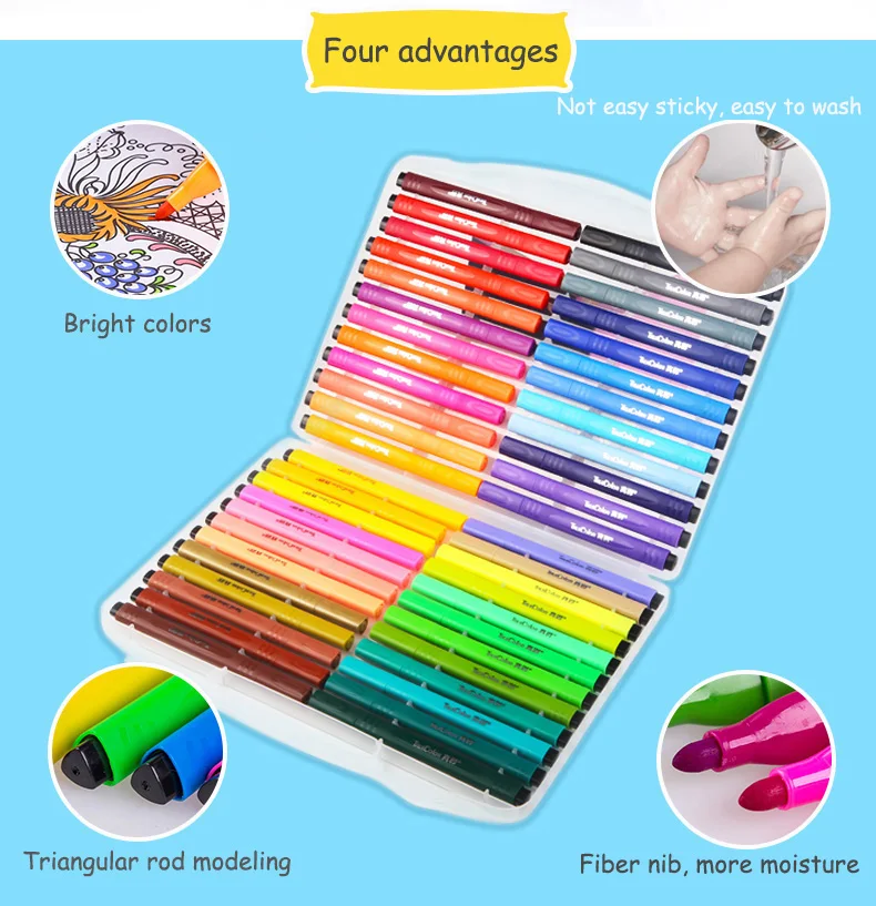 Truecolor треугольная ручка, большая емкость Акварельная ручка, детская ручка для рисования, 48 цветов моющаяся живопись bru