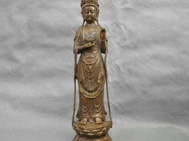 

16'' China Tibet Bronze Buddhism Guanyin Kwan-yin Bodhisattva Sculpture Statue
