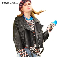 Демисезонный женский Застёжки-молнии Короткие бинты черный PU пальто мода Повседневное Свободные Тонкий локомотив Стиль Куртка высокого качества q315