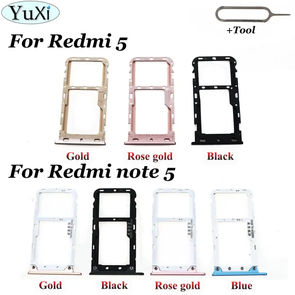 

YuXi For Xiaomi Redmi 5 SIM Card Tray SIM Card Holder Adapter for Xiaomi Redmi note 5 note5 SIM Card Slot Miscro SD TF Card Tray