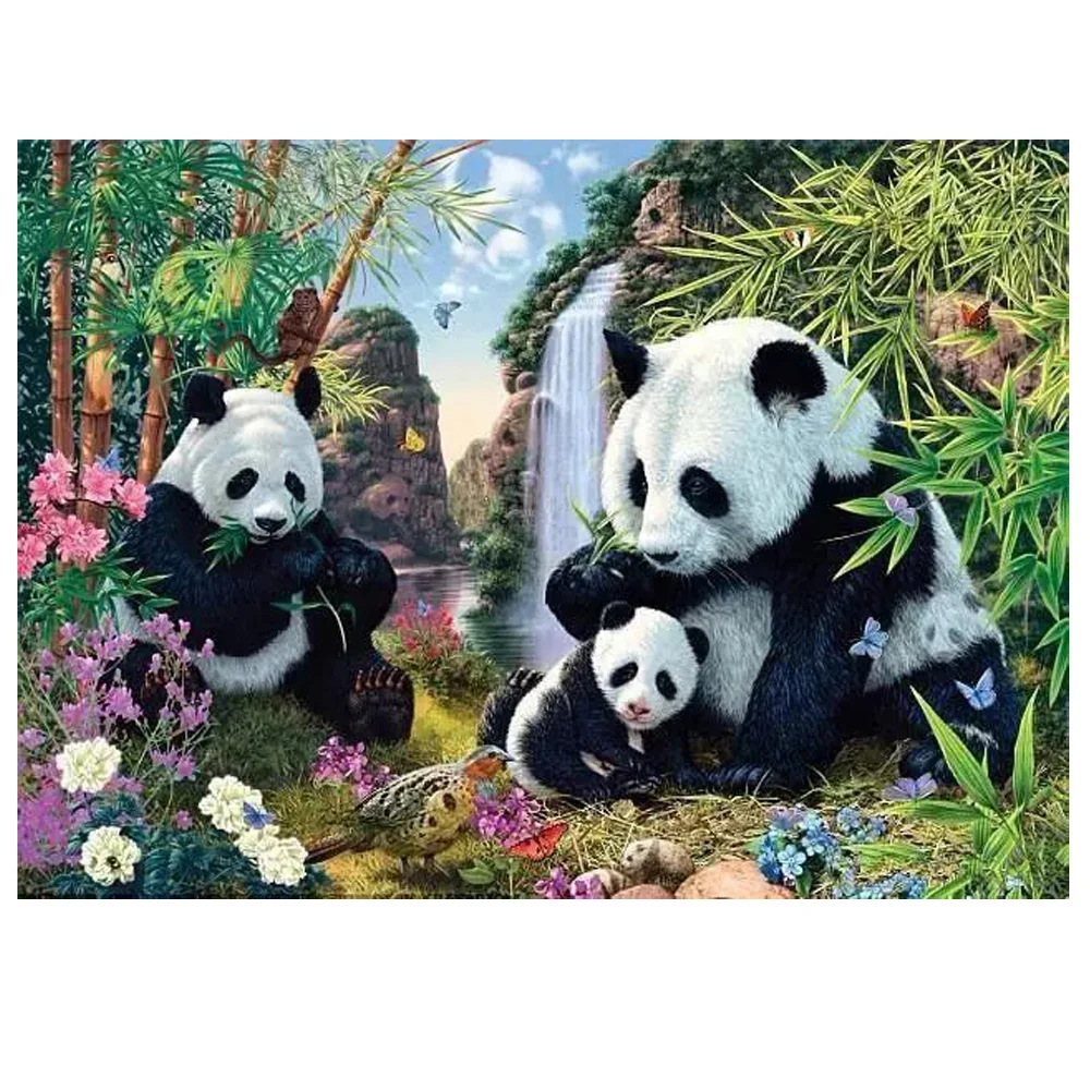 

Moge diamond painting panda family bamboo waterfall diamond embroidery panda family eat bamboo diamond Mosaic panda family paint