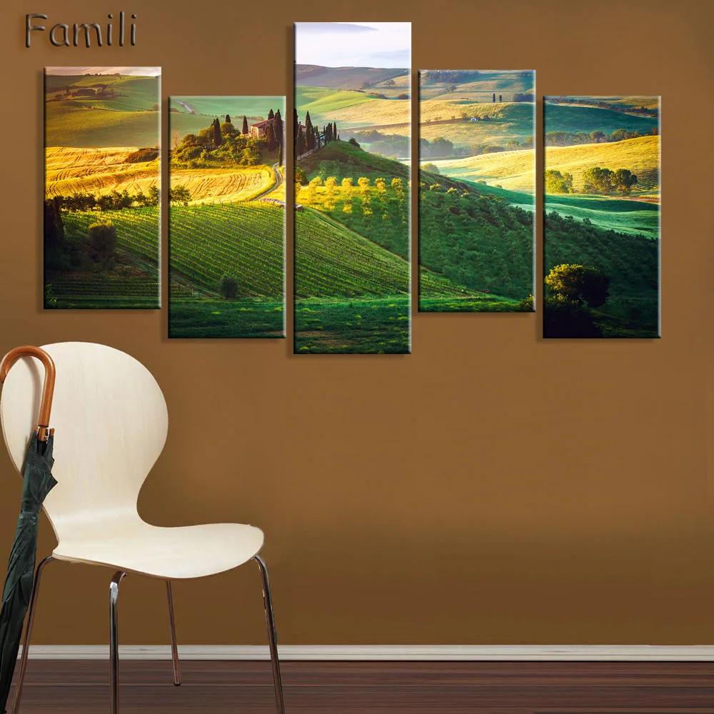 

Unframed Canvas Painting Sunset Landscape Picture Setting Sun Scenery Wall Pictures for Decoration Modern Modular Picture 5Pcs