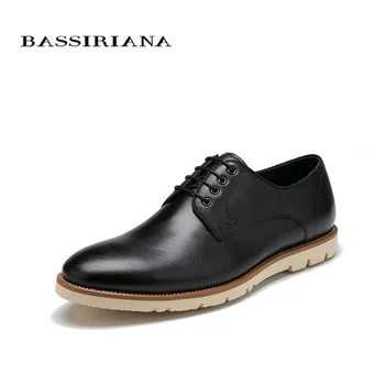 

BASSIRIANA Shoes men genuine leather Lace-Up round toe spring autumn Russian size 39-45 Black Brown Free shipping