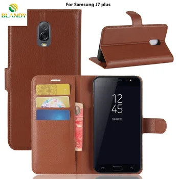 

100pcs/lot For Samsung Galaxy J7 plus Litchi lych Wallet Flip leather PU +TPU case For Samsung Galaxy J7 max G615F