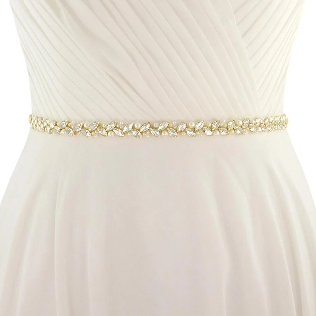 

Wedding Bridal Waist Belt Cable Cross Glitter Rhinestone Beaded Sash Cummerbunds Ribbon DIY Waistband Party Dress Cream White