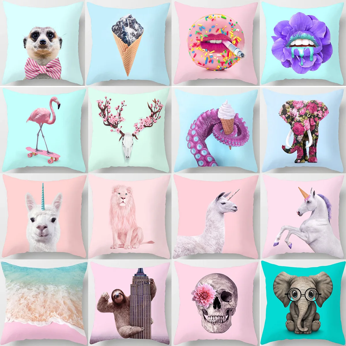

Pink Blue Series Cartoon Deer Mud Horse Cushion Covers 45x45cm Waist Pillow Cover Home Office Decorative Cotton Linen Pillowcase
