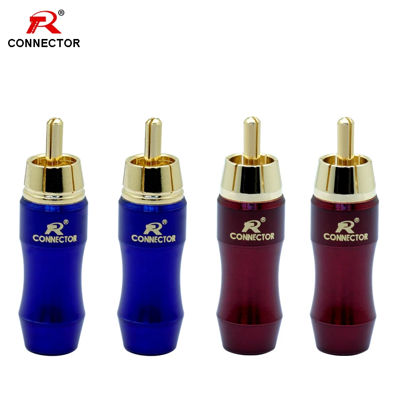 

1pair RCA Connector Gold Plated RCA male plug adapter Video/Audio Wire Connector Support 6.5mm Cable blue&red R Connector