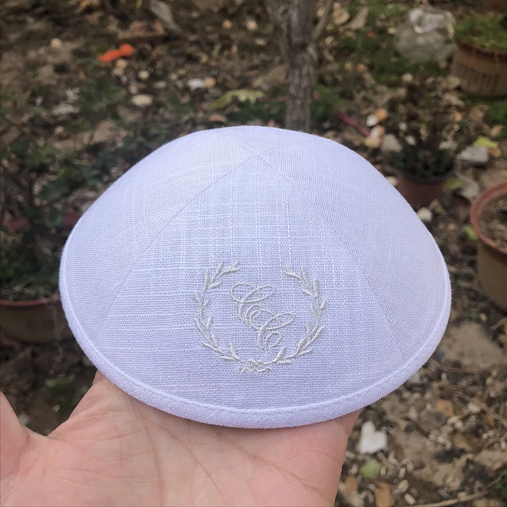 

WHITE LINEN KIPA, KIPPA, KIPPAH, KIPPOT, YARMUKE, YARMULKE, KIPOT, SKULLCAP, DOME, YAMULKES FOR WEDDING 19#
