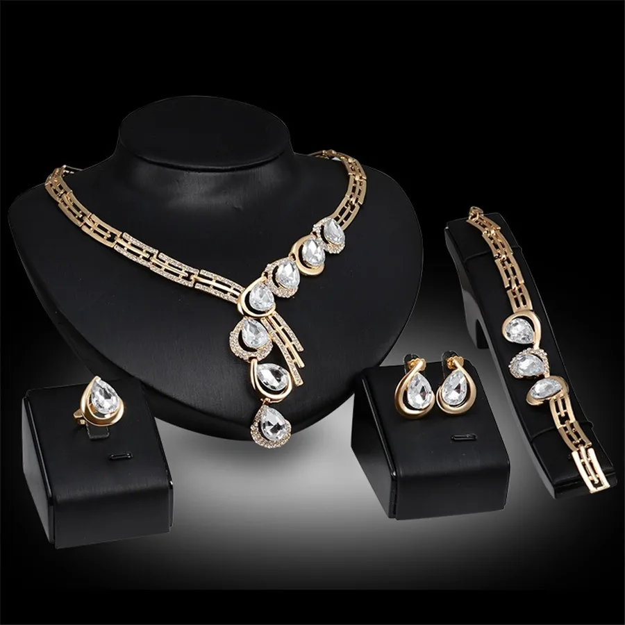 Бренд Topkeeping модные ювелирные изделия массивная Европейская Подвеска австрийский кристалл ожерелье браслет кольцо серьги 4 шт ювелирные наборы - Окраска металла: L0763 White