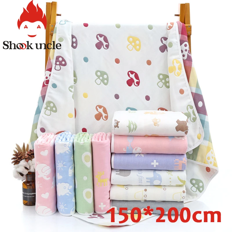 

Baby Bath Towel 6 layer Cotton Gauze Muslin Children Blankets Bedding Infant Newborn Swaddle Kids Cotton Wrap Quilt 150*200 cm