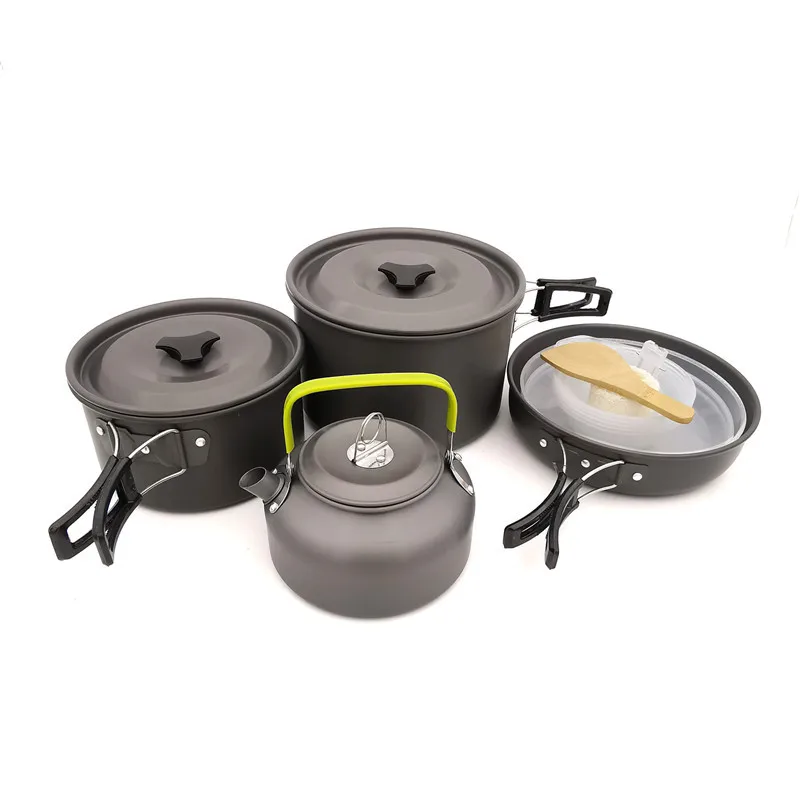

Outdoor Camping Cookware Set 4-5 Person Camping Cook Pot Frying Pan Teapot Spoon Set For Outdoor Hiking Picnic Cooking Equipment