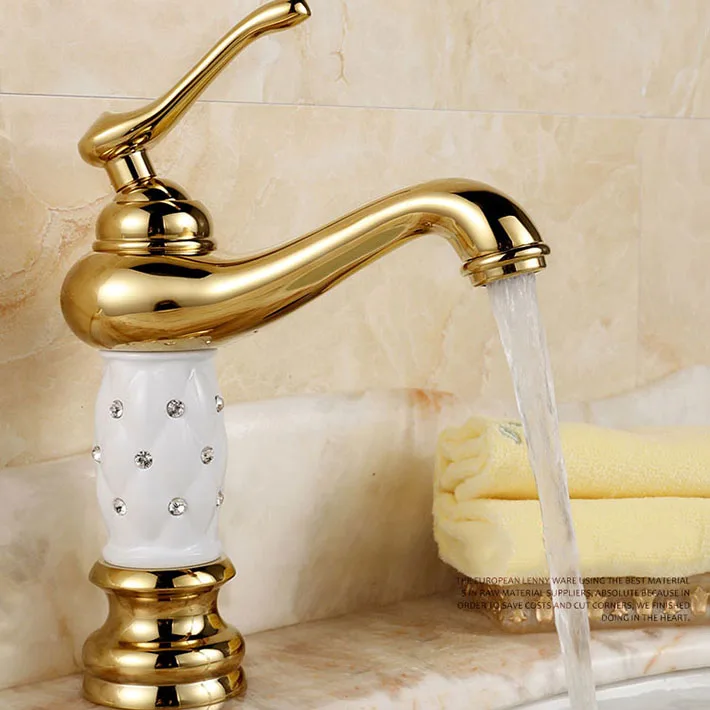 

New Luxury bathroom sink mixer basin gold faucet Fashion Brass with Diamond body tap Single Handle hot and cold tap