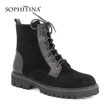 

SOPHITINA Hot Sale Fashion Women Ankle Boots Winter Quality Genuine Leather Motorcycle Martins Shoes Warm Short Plush Boots M68