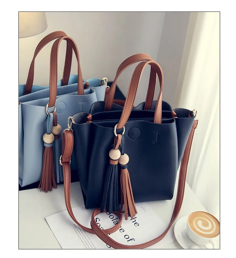39 Handbags Korean Tassel Big Bag Autumn New Women Bags Hit Color Female Package Fashion Leisure Single Shoulder Handbag
