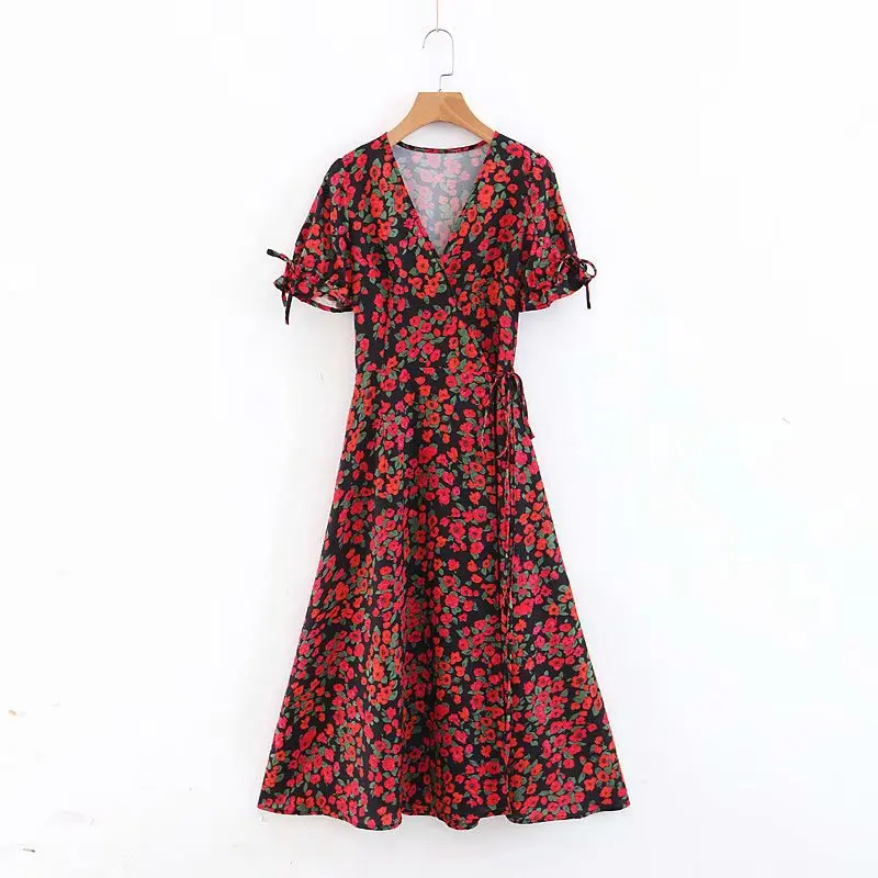 الصيف إمرأة الأزهار اللباس Vestidos مثير V الرقبة ساتان للسيدات التفاف اللباس البوهيمي نمط الإناث عالية الخصر شاطئ خمر اللباس الصيف إمرأة الأزهار اللباس Vestidos مثير V الرقبة ساتان للسيدات التفاف اللباس البوهيمي نمط الإناث عالية الخصر شاطئ خمر اللباس