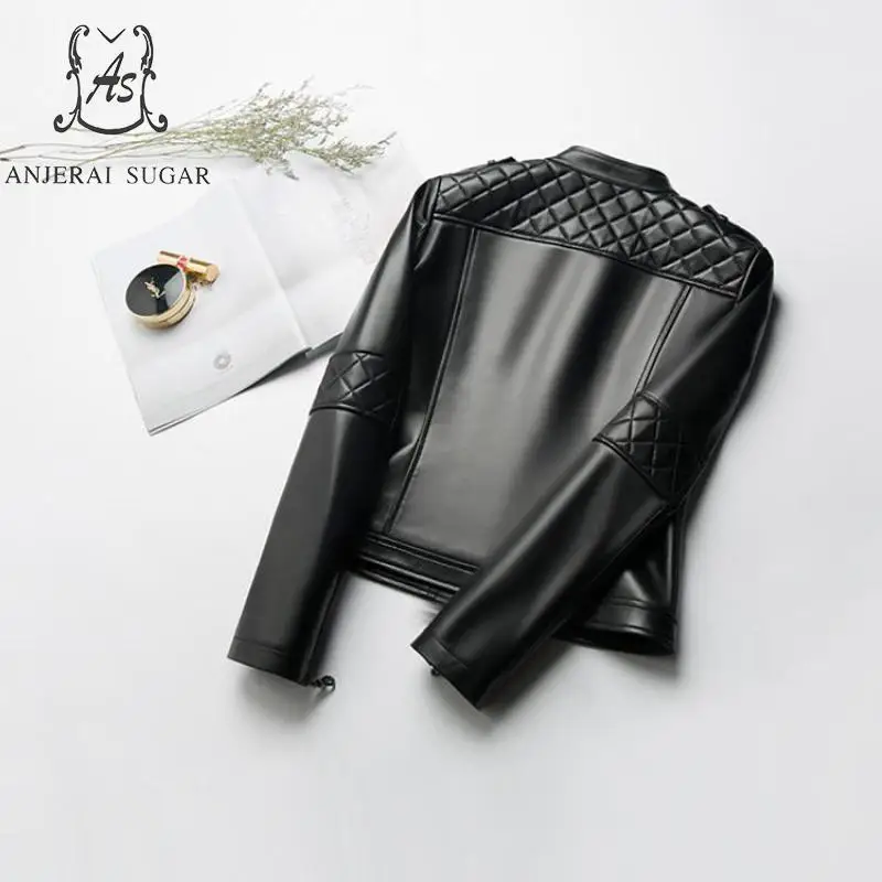 Autumn winter new sheepskin genuine leather jacket women black Stand collar zipper motorcycle female short real leather Jackets