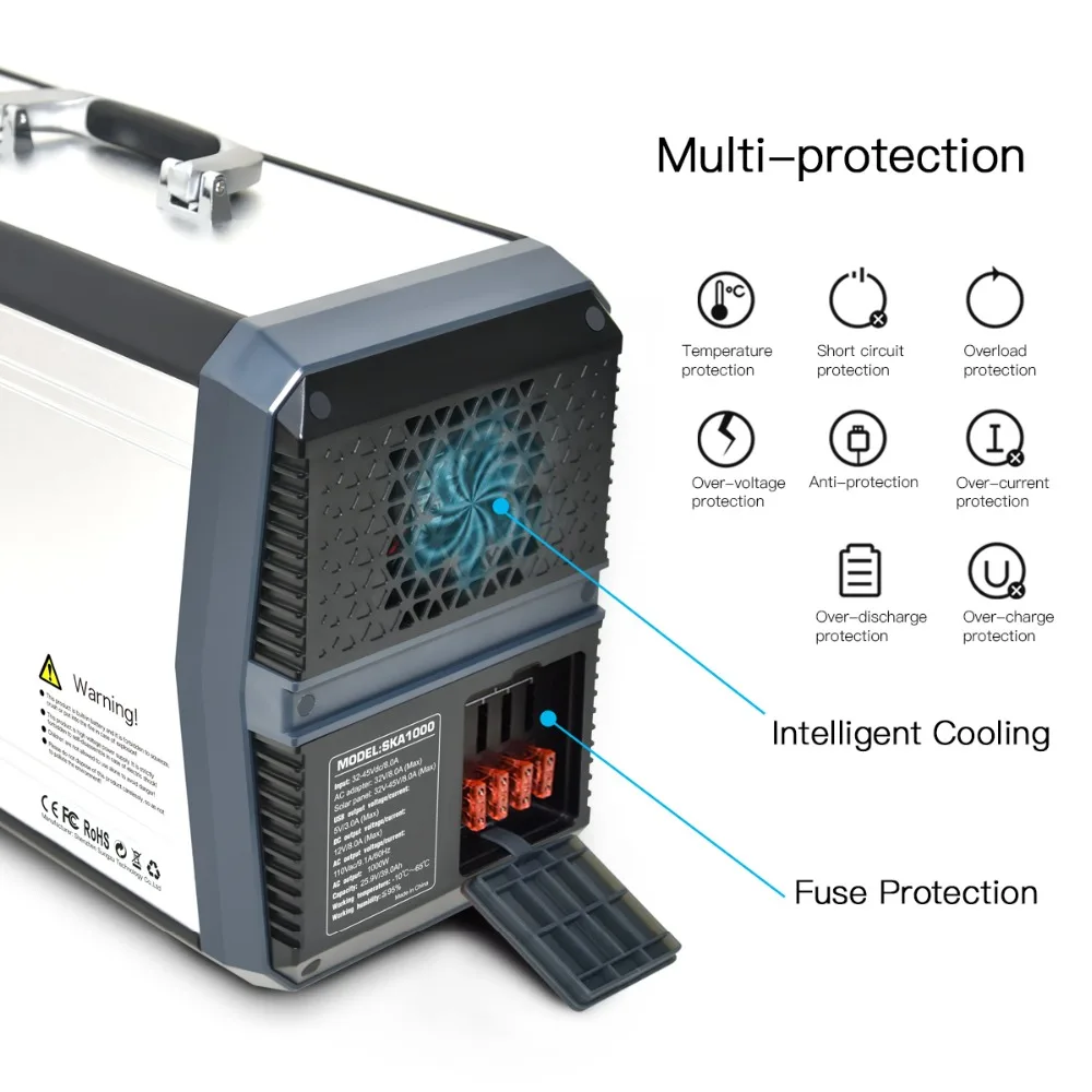High Capacity Solar Generator 1000W Portable Power Bank Backup Battery Pack 220V 110V Output