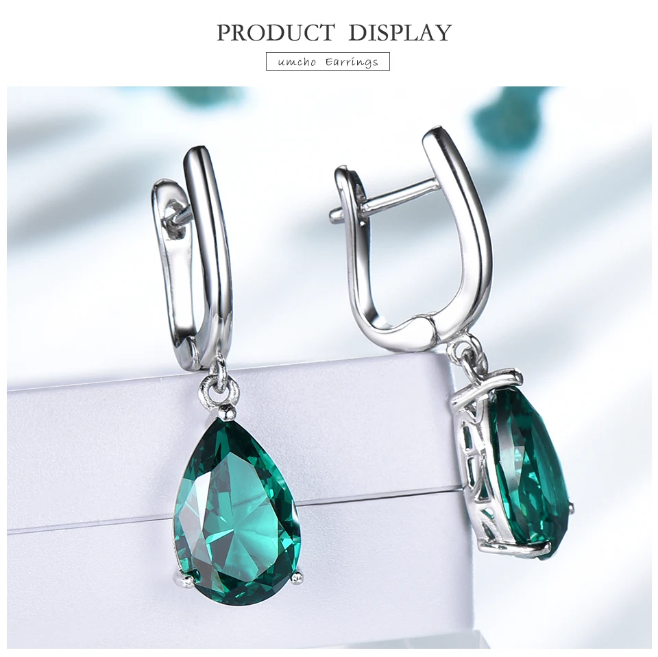 UMCHO &nbsp;&nbsp;Emerald 925 sterling silver earring for women EUJ094E-1-pc (3)