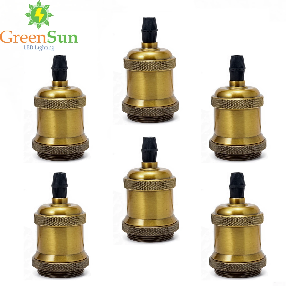 GreenSun 6 шт. желтый латунный E27 алюминиевый Ретро Держатель для лампы винтажная