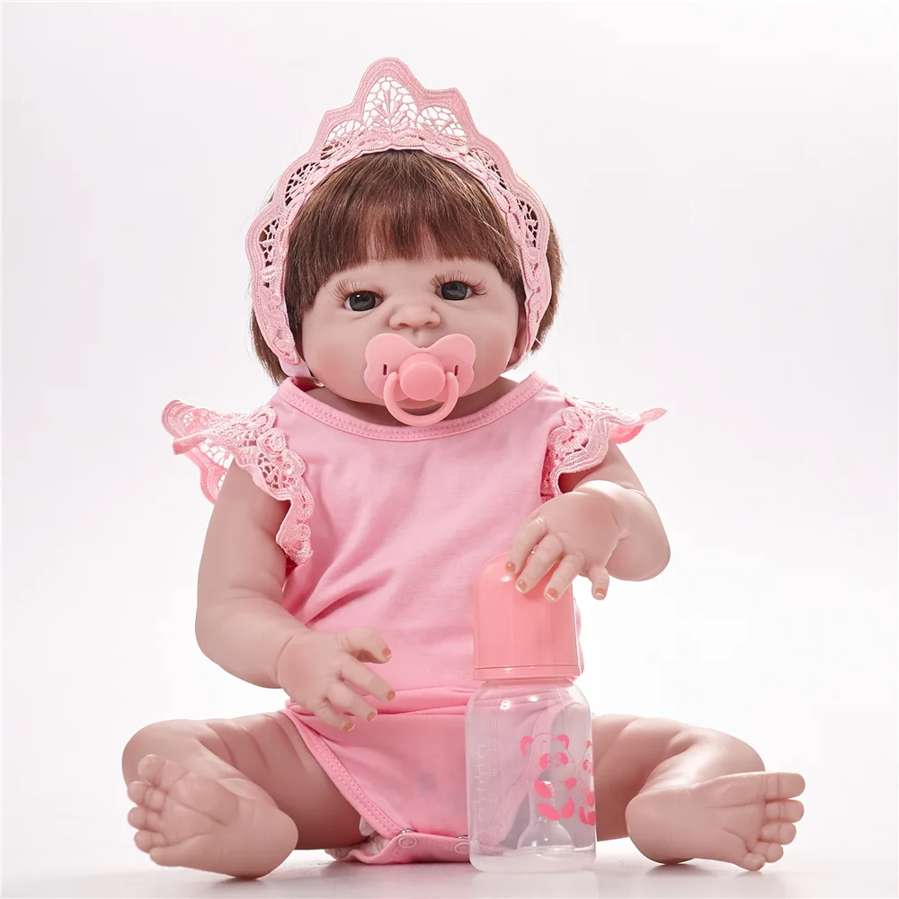 Всего тела силикона Reborn Baby Doll детская 22 дюйма 55 см для девочек розовая одежда