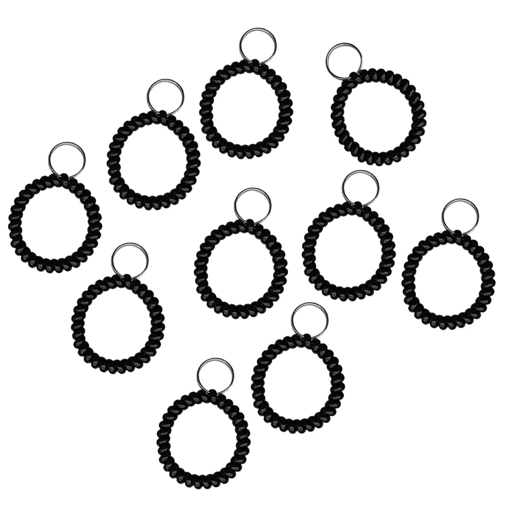10Pcs Wrist Band Key Ring Chains Outdoor Sports Spiral Wrist Coil Keychains for Gym Fitness Running Scuba Diving Hiking Walking