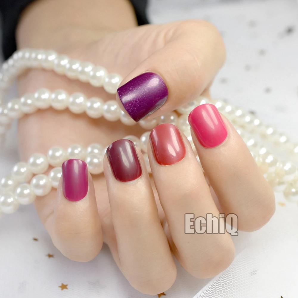 

24pcs False Nail Art Tips Full Cover Fake Nails Decoration Patch Manicure Tips Accessory Red Purple Brown For Daily Office