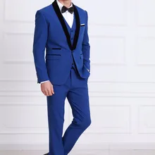 Индивидуальный заказ мера классический мужской костюм Slim Fit джентльмен Королевский синий смокинг Свадебный Жених выпускного вечера вечерние деловые мужские костюмы 3 шт набор